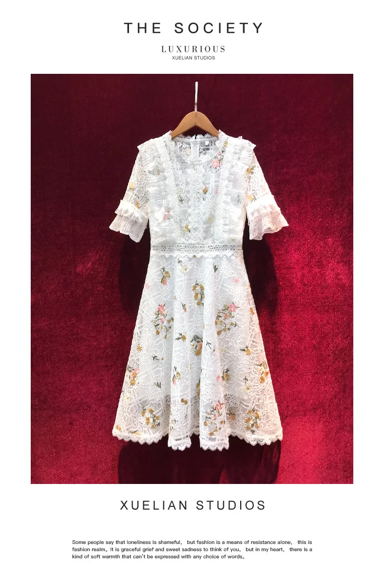 Новые женские Роскошные платья белого цвета с рюшами в стиле пэчворк Цветочная вышитая бальное платье летний комплект одежды
