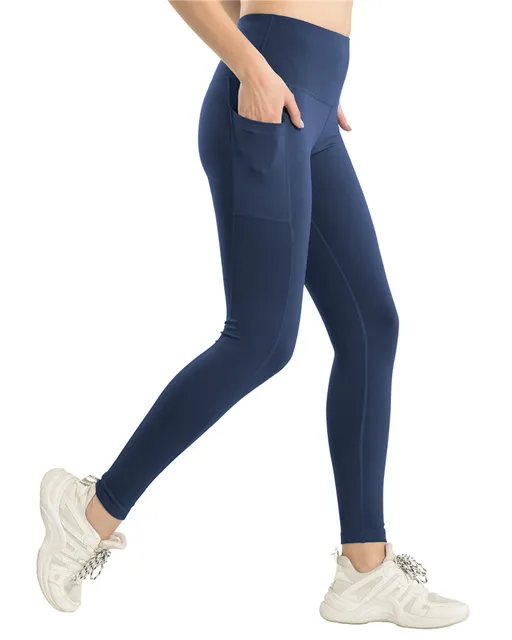 Leggings Push Up de Malha Preta com Bolso para Mulheres, Cintura Alta,  Calças Fitness Running, Leggins