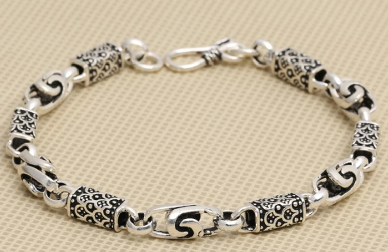 925 пробы серебряный дракон чешуя звено цепи браслет для мужчин женщин ювелирные изделия 21 см A2739