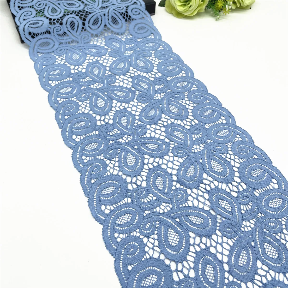 3M/lot Width 9 inch 23cm Sky Blue Elastic Stretch Lace 4