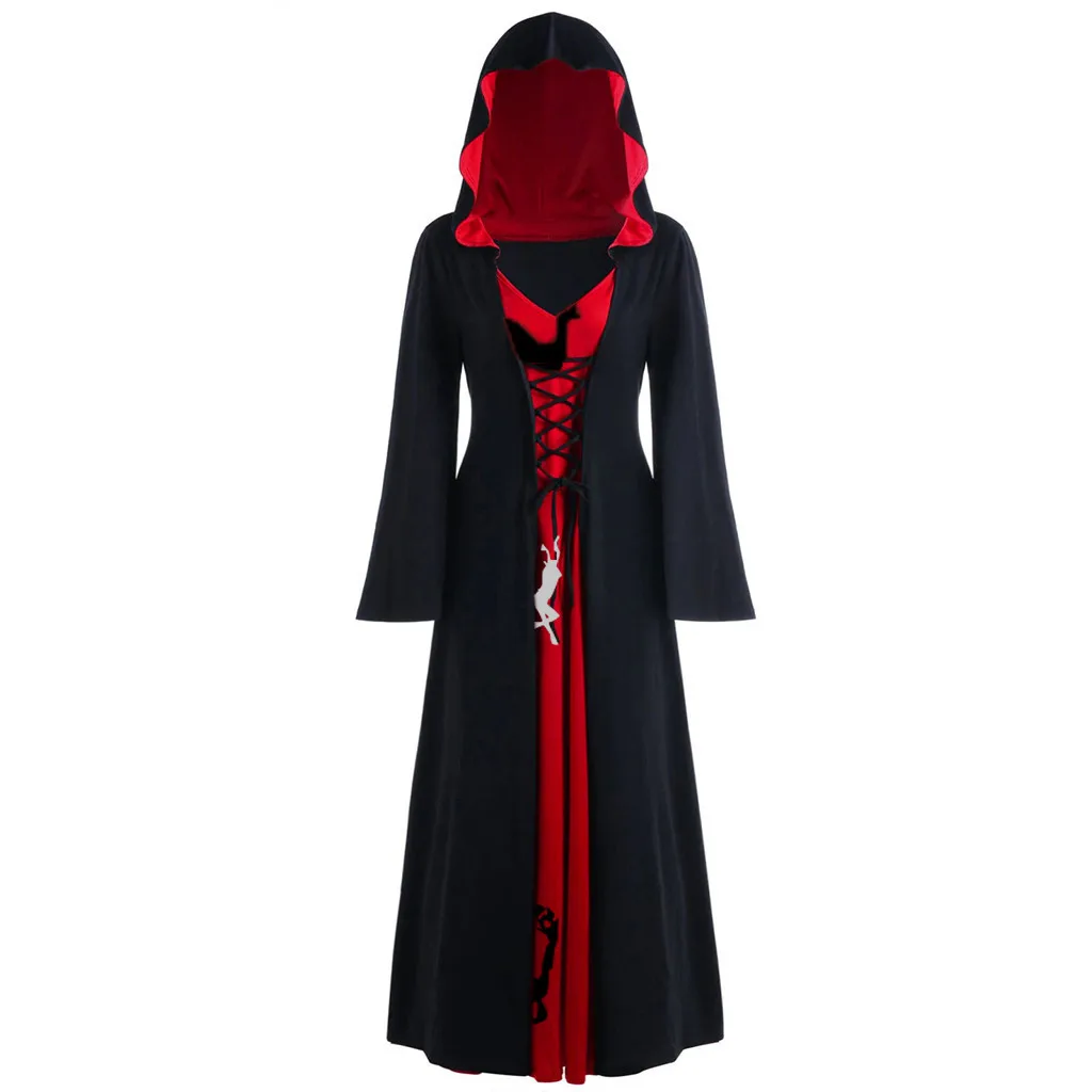 Women's dress Plus Size Christmas Elk Hooded Lace Up Patchwork Long Sleeve Maxi Dress 2019 Ladies Sundress Sukienki |