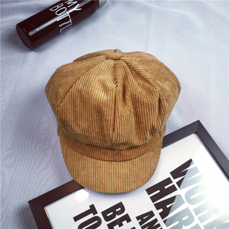 Autumn Winter Warm Corduroy Hat Christmas Gifts For Women Friends Solid Color Vintage British Style Leisure Beret Caps