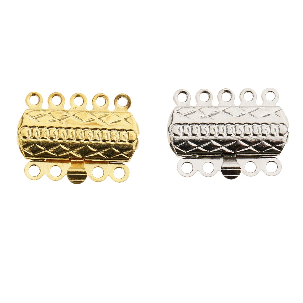10pcs Gold silver color Color Pinch Push Clasps 5 Strands 18x15mm Buckle DIY Accessories For Jewelry Necklace Bracelet Making Findings