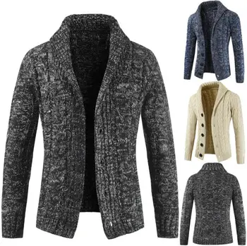 

Men's Autumn Winter New Style Lapel Cardigan Sweater Long Sleeved Sweater Korean Trend Solid Color Large Size Jacket Male Coat