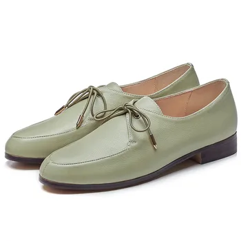 

Women's genuine leather lacee-up flats oxfords leisure soft comfortable casual female daily footwear round toe high quality shoe