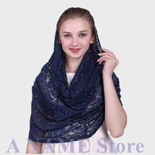 Темно-синяя круглая кружевная католическая вуаль для церковных женщин Мантилья Бесконечность платок Часовня вуаль латинская Массовая короткая Velo Negra