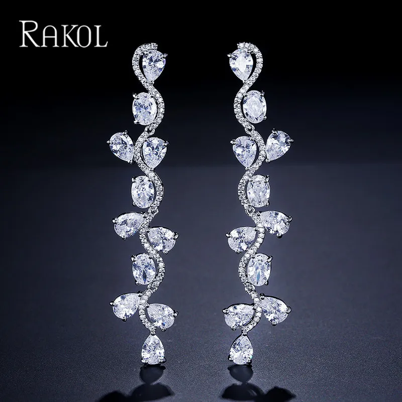 

Rakol Korean-style-Style Tassels Long Leaf-Shaped Earrings Simple Cool Zircon Earrings