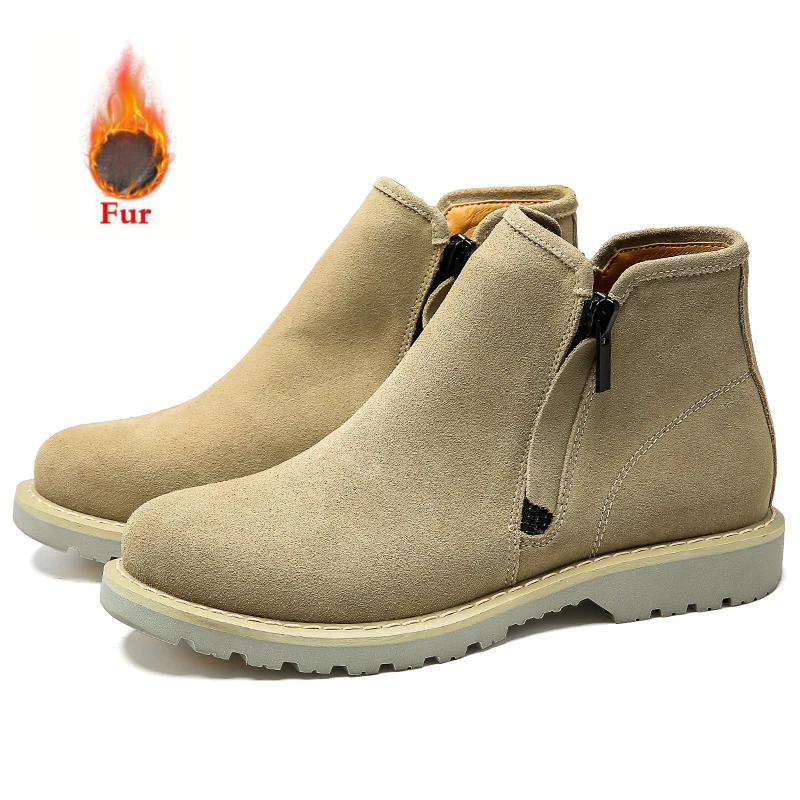 877-Beige-fur KATESEN/зимние мужские ботинки; модные мужские ботинки из натуральной кожи; Всесезонная Рабочая обувь; мужские Ботильоны; винтажные уличные Ботинки martin - Цвет: 877-Beige-fur