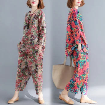 

Loose women's clothing 2xl suit printing 2 piece set autumn caual women's tracksuit year-old female costume 2020 new