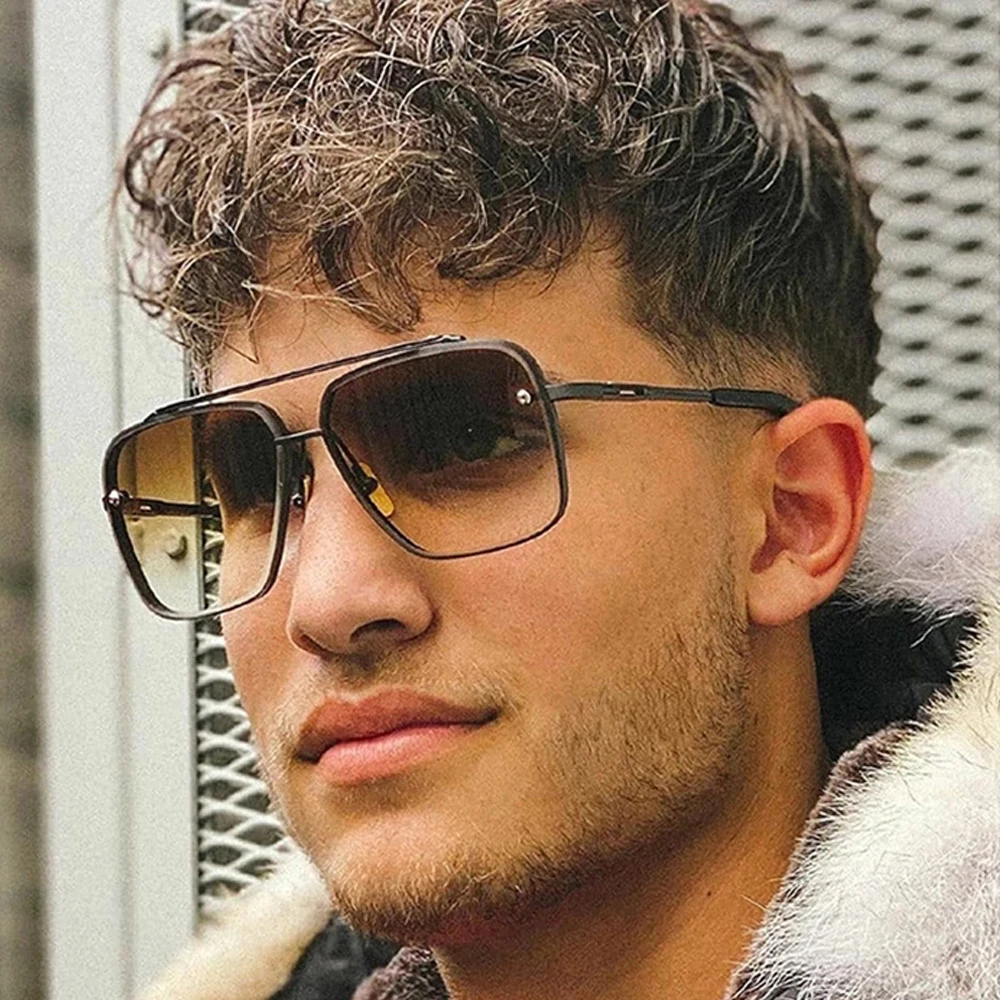 2021 mode Coole Männer Fahren Goggle Sommer Stil Gradienten Braun Sonnenbrille Vintage Pilot Sonnenbrille Punk Oculos De Sol_voghion.com