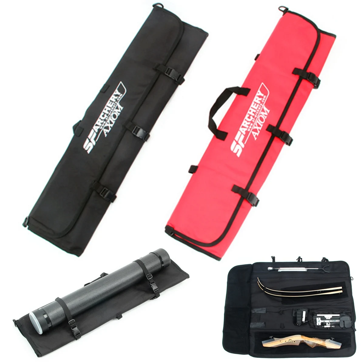 Black/Red Recurve Bow Bag y Bag Canvas Waist Back Quiver Bow Arrow Pot Easy Carrying Bow Case