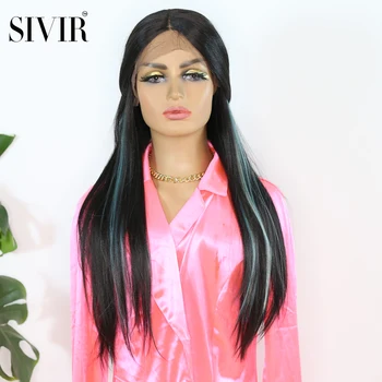 

Sivir Synthetic wig 26inch Lace Front Wig Long Yaki Straight Hair Wigs Heat Resistant Fiber Natural Hairline For white Women