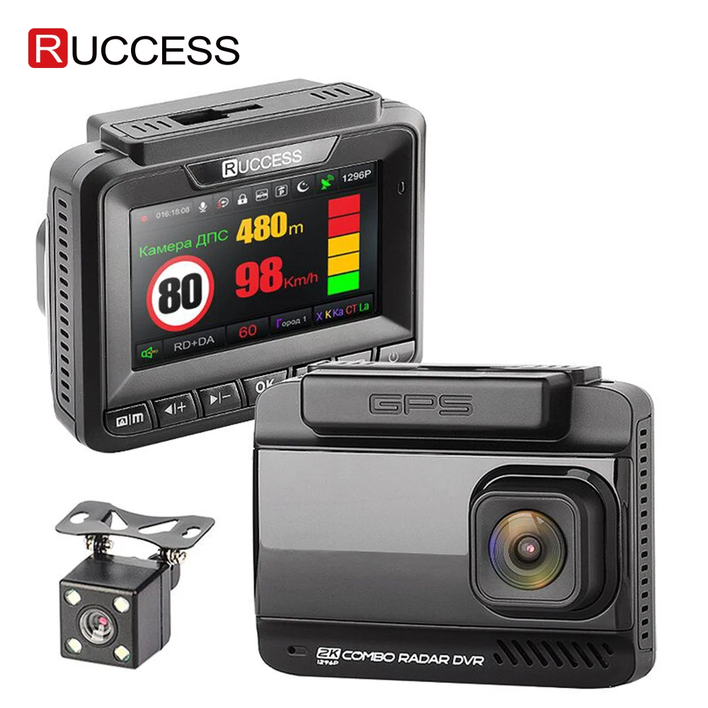

Ruccess Car DVRS 3 in 1 Radar Detector Dual Lens Full Hd 1080P Car DVR 1296P Car Camera GPS Video Recorder Anti Radar Dash cam