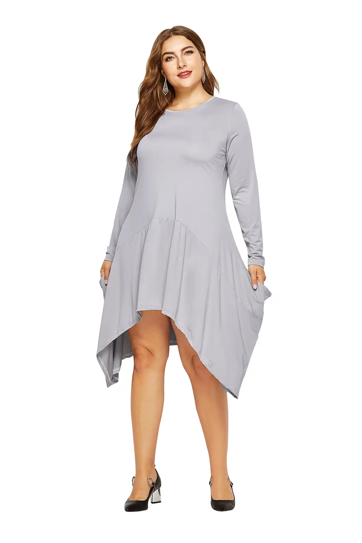 high quality autumn casual women dress o-neck long sleeve loose