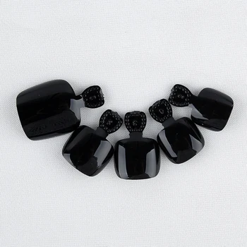 

24pcs Black False Full Cover Toenails Medium Length Salon Toe Design Fake Tips Artificial Toe Nails