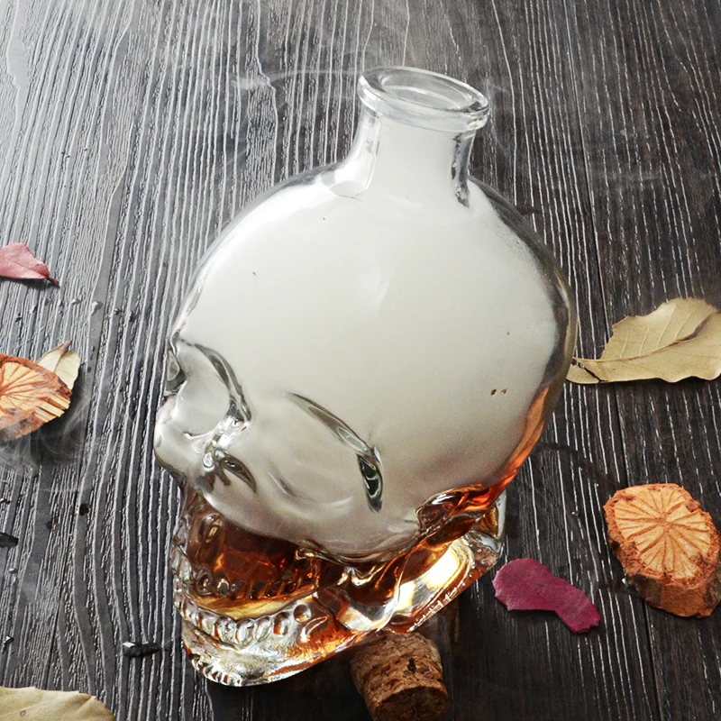 WHYOU Glass Skull Seal Wine Bottle Storage Bubble Creative Dispenser Halloween Gifts Juice Container 2