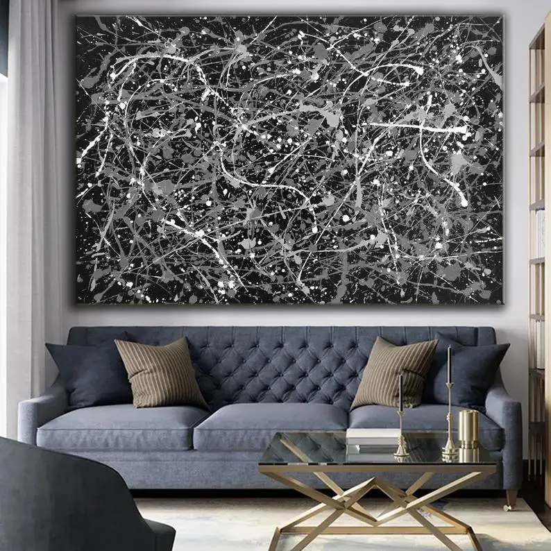 Pollock вдохновленная живопись художественное оформление черной большой стены