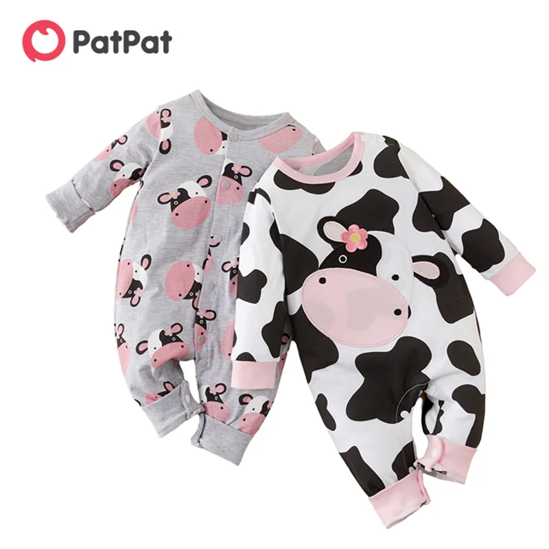 Patpat Nouveau Printemps Et Automne Bebe Adorable Vache Imprimer Combinaison Bebe Vetements Pour Bebe Filles Et Garcons Aliexpress