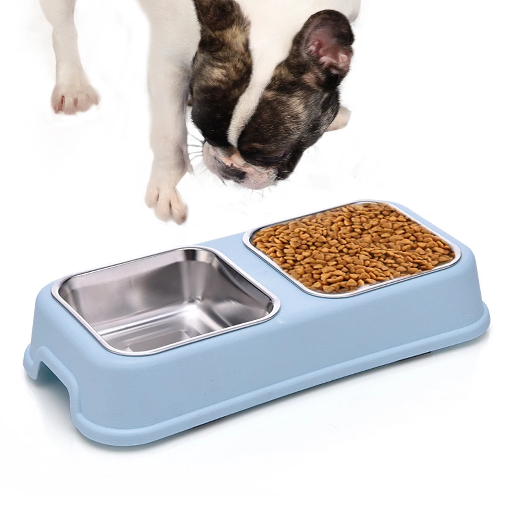 Двойная миска для собаки питатель воды еды нержавеющая сталь питье домашних