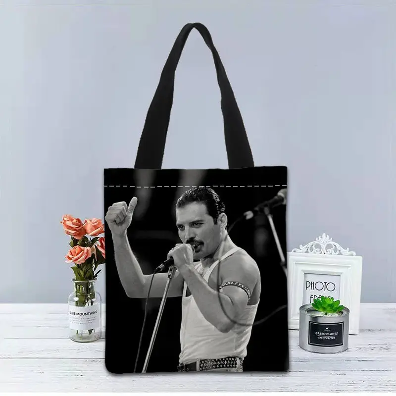 

Новинка, сумка Freddie Mercury с принтом на заказ, холщовые сумки-тоут, хозяйственная дорожная Повседневная Полезная сумка через плечо, женская сумка