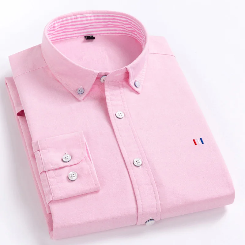 Chemises en coton pur Oxford pour hommes, manches longues, Logo brodé, Design, coupe régulière, mode élégante