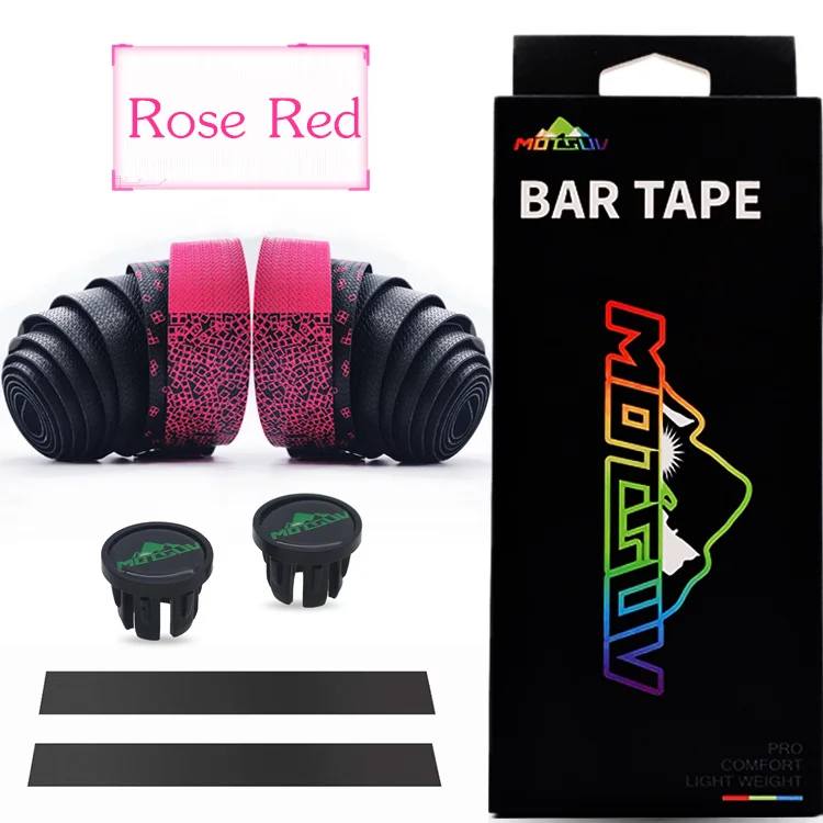 Rose Red Лента для шоссейного велосипеда, конструкция Tetris, жесткость, вибрация, демпфирование, анти-вибрация, EVA, ПУ, изогнутая лента для руля+ 2 бар, заглушки - Цвет: Rose Red
