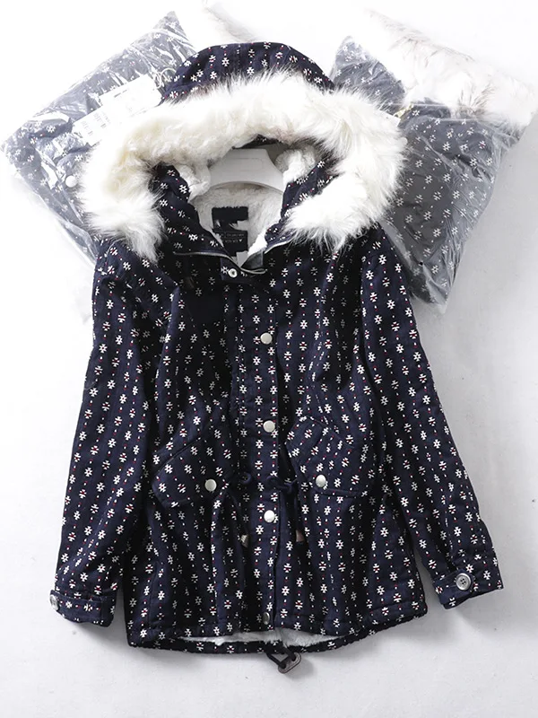 

F5046 WOMEN'S Cotton-padded Clothing in Qingliu plus Thick Furry Collar Hooded Cotton-padded Clothes