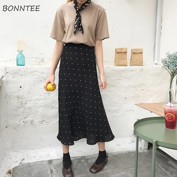 

Skirts Women Dot Korean Style High Waist A-Line Trendy Leisure Students Womens Simple Slim Soft Womens High Quality Female Chic