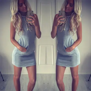

hirigin Hot Summer Spring Women Casual Bodycon Sleeveless Hooded Short Lady's Mini Dress
