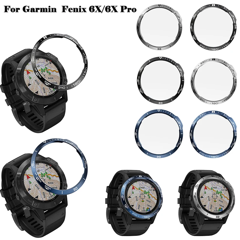

Stainless Steel smartwatch Cover For Garmin Fenix 6x /6xPro/6X Sapphire Dial Bezel Ring Adhesive AntiScratch protect metal case