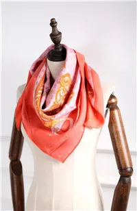as picture new arrival fashion elegant brand chain pattern silk scarf 90*90 cm square shawl twill wrap for women free shipping - Цвет: as picture