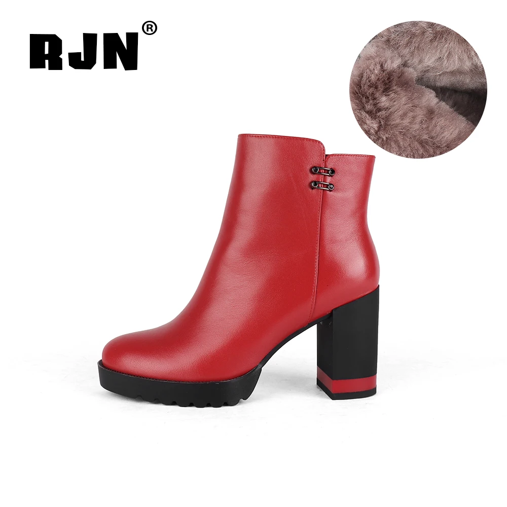 RJN/шерстяные женские Ботинки на каблуке и платформе Высококачественная обувь из