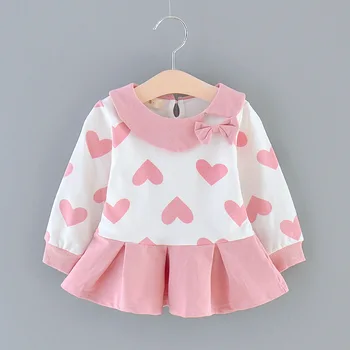 

Baby Girl Dress New Autumn Long-Sleeved Love Pattern Printing Children Girls Cute Kids Children Dress