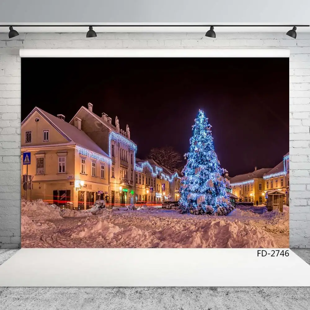 Рождественская елка снег ночь улица фотографические фоны виниловый тканевый фон