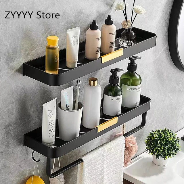 Gray Bathroom Corner Shelf Bathroom Shelf Wall Shelves Shelf Aluminum Wall  Mounted Black Aluminum Kitchen Storage Holder