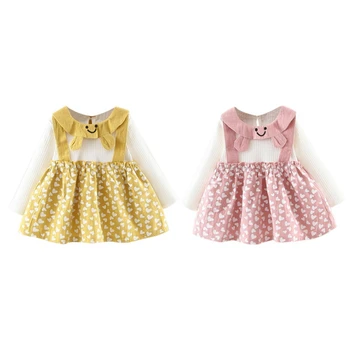 

Girl Dress Long Sleeve Love Girls Dresses Bow Princess Teenage Casual Dress Daily Kids Dresses For Girls