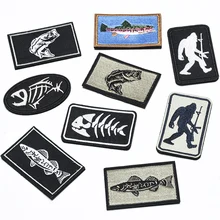 Peixe bordado remendo velcro retangular peixe emblema braçadeira orangotango peito tira vara em bonés jaqueta mochila gancho loop