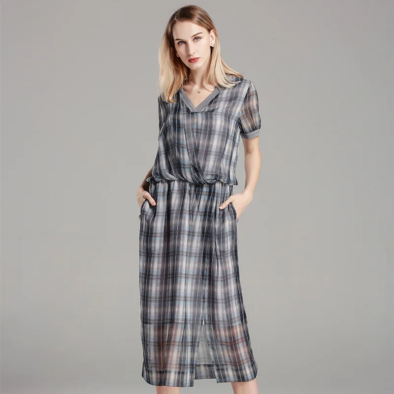 Grijs Plaid Zijden Jurken Vrouwen 2020 Zomer Lange Casual Kantoor Werk Beach Party Jurk Plus Size Lange Mouw Losse Dropship Grijs Plaid Zijden Jurken Vrouwen 2020 Zomer Lange Casual Kantoor Werk Beach Party Jurk Plus Size Lange Mouw Losse Dropship