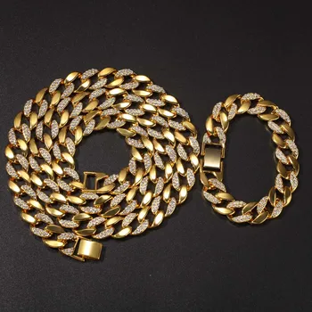 

Men Women Hip Hop Jewelry Sets Shiny Cubic Zirconia Necklace Bracelets Miami Cuban Chains Iced Out Bling Bling Accessories