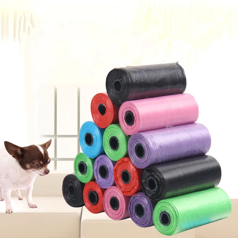 Bolsa de desechos para mascotas, 15 Uds. Por rollo, perro, gato, Bolsa para popó, Degradable, adecuada para todas las mascotas, bolsa de limpieza para el hogar al aire libre, LXY848