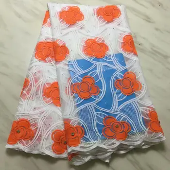 

Orange African Laces Fabric Rhinestone Embroidered Nigerian French Lace Fabric High Quality 2019 African French Net Lace Fabric