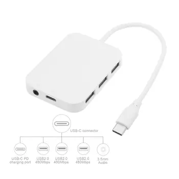 

CYSM 3.5mm Earphone AUX Audio & 3 USB 2.0 Female & PD Power Adapter for Laptop Cell Phone Tablet to USB-C Type-C
