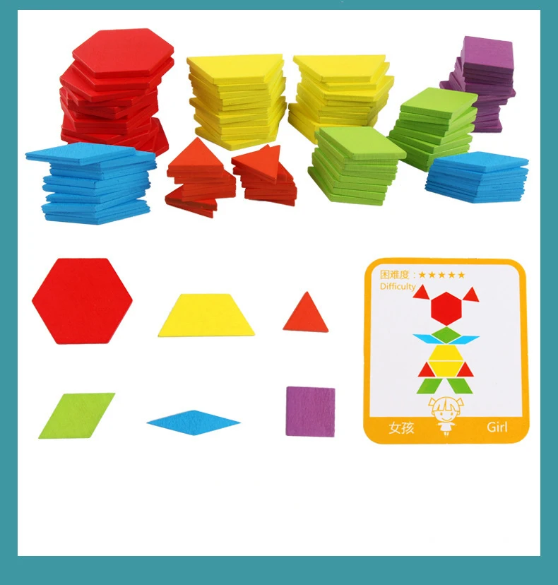 Wooden 3D Jigsaw Puzzle Tangram Montessori Educational Learning Toys Gifts Geometric Shape Puzzles Toy for Children Gifts