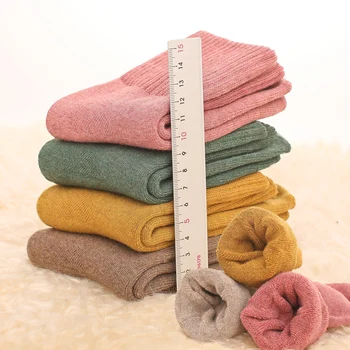 

4pair thick warm cotton socks women Japanese style winter cashmere women socks tube slippers Colorful Simple style crew