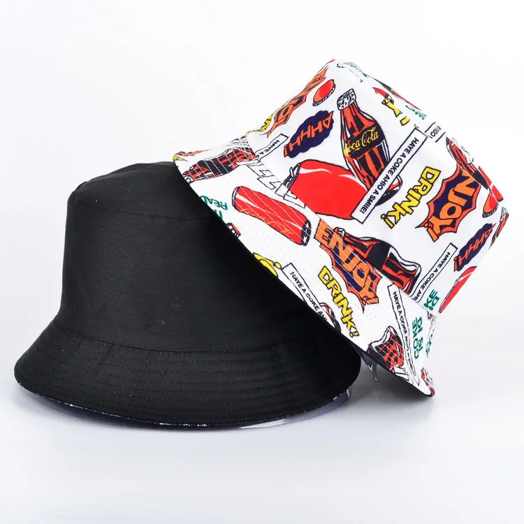 

Double-sided Fisherman Hat Men Bucket Hats Printed Graffiti Letters Harajuku Fishing Cap Women Hip-hop Sun Visor Bob Weed Hat