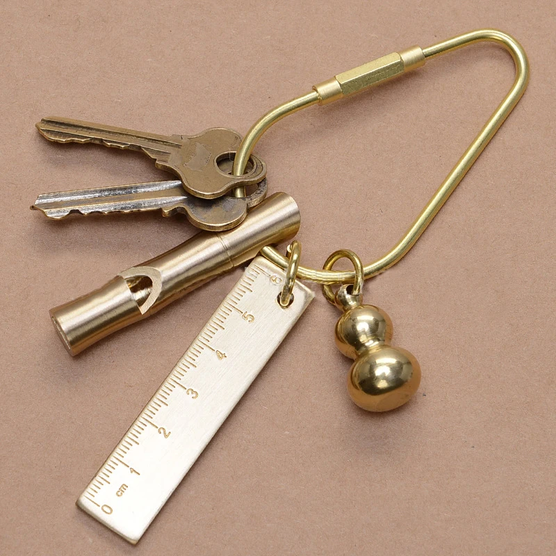 Creative Semi-Circular Decorative Car Key Holders Simple Men Women Shining Surface Ring High Quality Vintage Brass Keychain | Украшения и