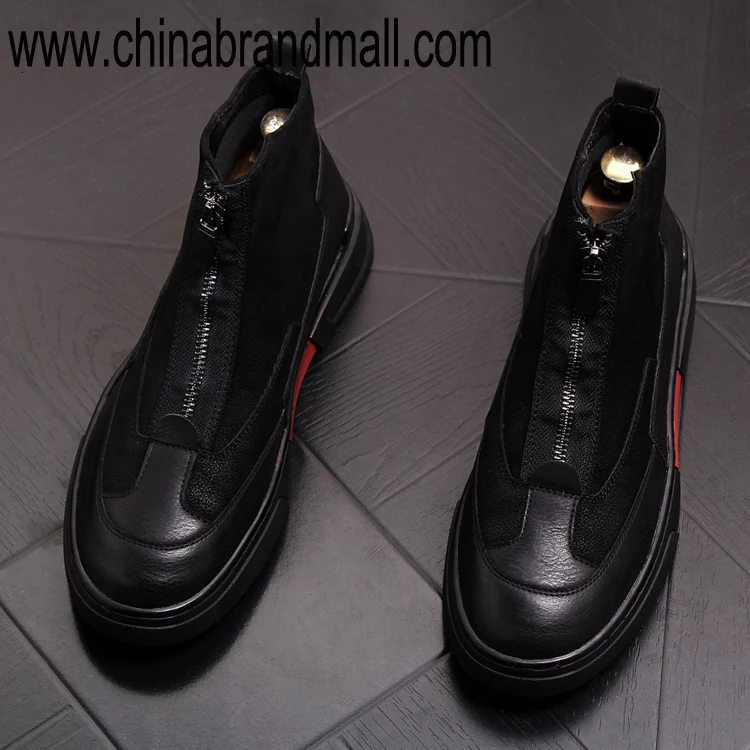 

2019 Men British Fashion Black Chelsea shoes Round Toe High Top soft Leather Designer Slip On Zip Short Ankle winter shoes men