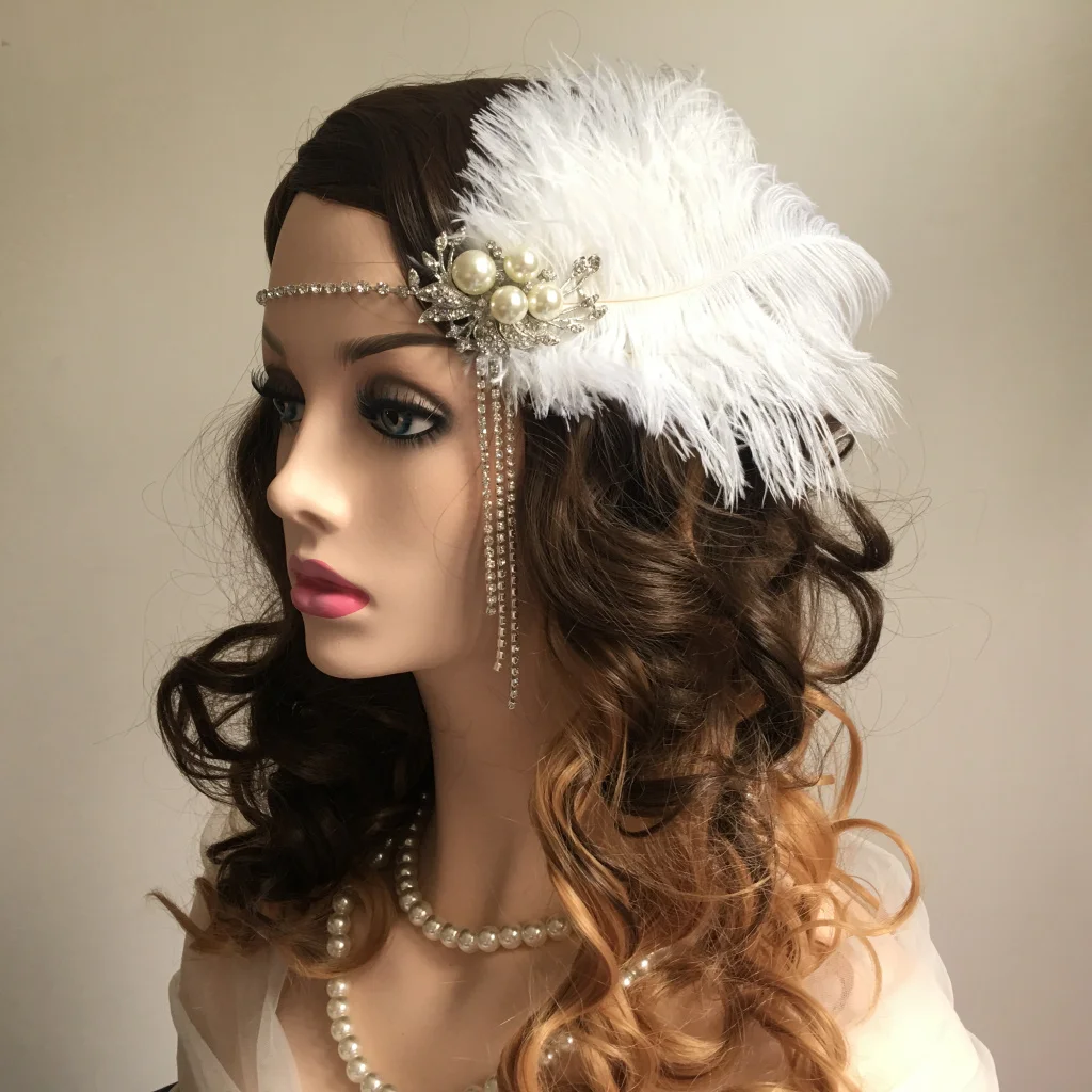 Clip Y Diadema Dorados, Diadema De El Gran Gatsby, Diadema De Plumas Estilo Flapper De Los Años 20, Tocado Dorado Con Diamantes De Imitación Color Champán. - México