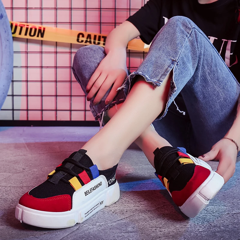 

Sooneeya Low Top Lace Up Flat Sneakers Women Mixed Color Fashion Air Mesh Woman Flats Flatform Shoes Letter Shoe Zapatos Mujer