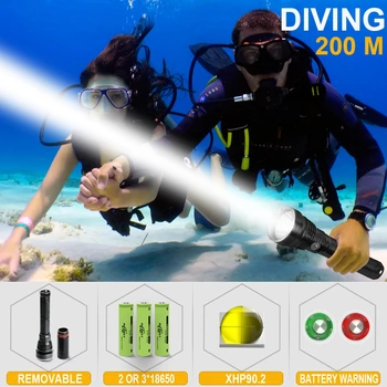 

Powerful diving flashlight highest waterproof IPX-8 diving light LED torch high lumen XHP90.2 XHP90 bright 5 modes 26650 18650